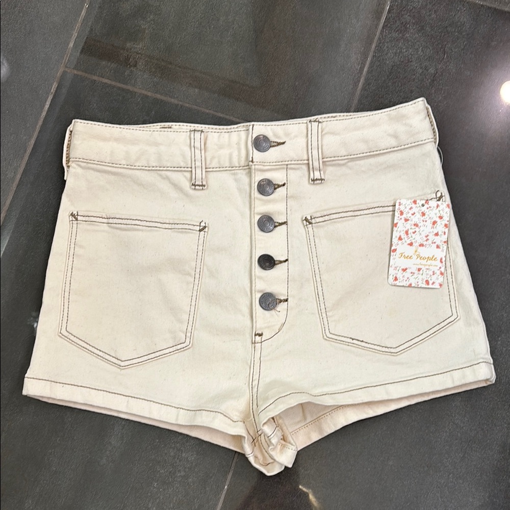 Free People Cream High-Waisted Shorts
